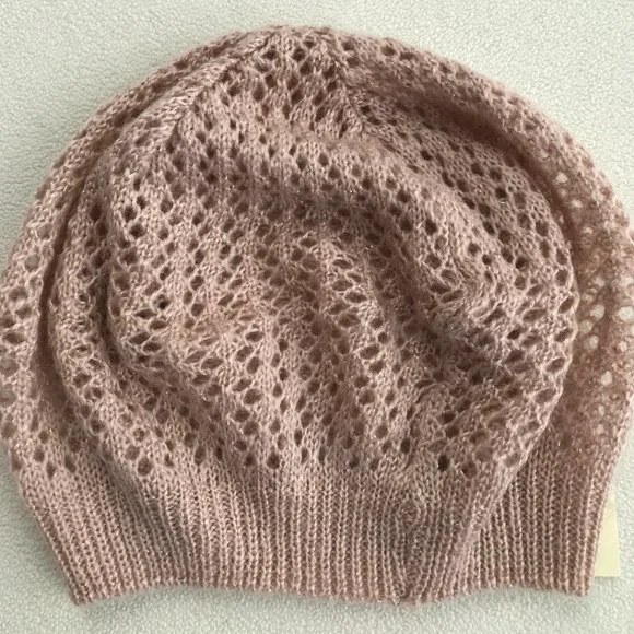 NWT Collection 18, Pitti Rose (Dusty Pink) Glitter Lace Knit Beret, Women, OS - Picture 4 of 4